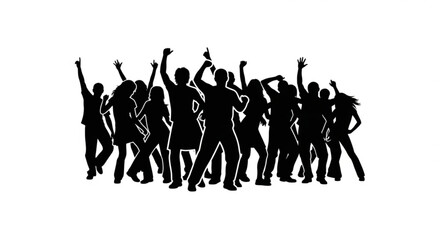 Dancing People Silhouettes Celebrating on White Background