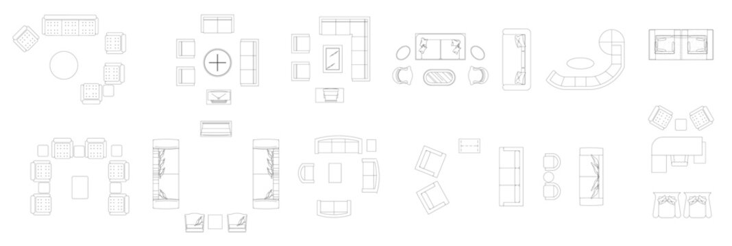  sofa furniture icon interior plan view top set architecture 