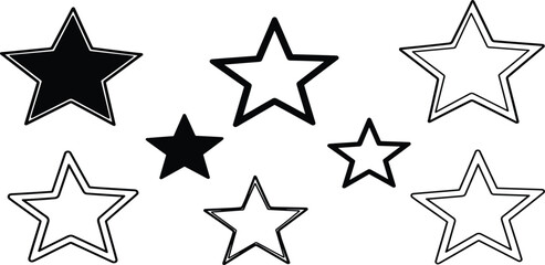 Obraz premium Collection of assorted black and white stars in various sizes and styles arranged randomly on a plain background
