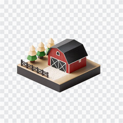 3D Voxel Barn Icon   Pixel Farm Building, Rural Agriculture & Retro Game Style © image stock