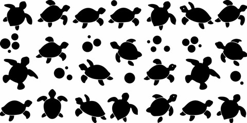 A collection of black turtle silhouettes arranged on a white background © Roni
