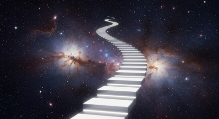 Stairway to the heavens concept illustration against a starry galaxy backdrop