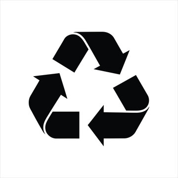 The universal symbol for recycling, a black triangle of arrows on a white background, representing sustainability.