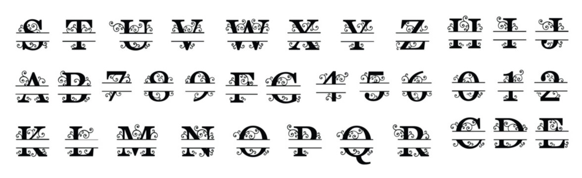 monogram split font alphabet letters and numbers typography