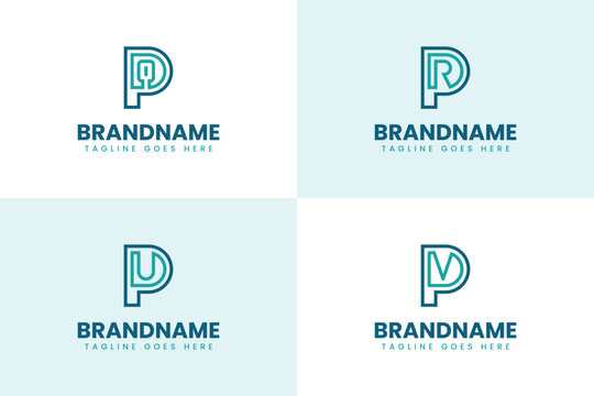 Letters PDQ PDR PDU PDV Monogram Logo Set, for brand with DQP DRP DUP DVP initials