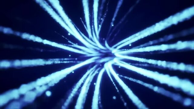 A mysterious and dynamic light tunnel with blue rays creating a sense of depth and energy, perfect for tech visuals.