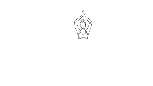 Animated continuous one line drawing of a woman in yoga tree pose. 
