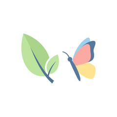 Obraz premium Minimalist Butterfly and Leaf Icon on White Background