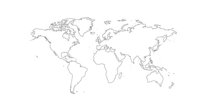 World Map Outline on White Background