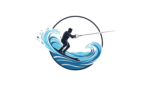 Water Skier Silhouette Graphic Illustration.