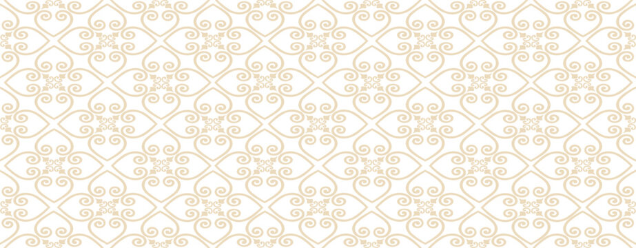 Abstract seamless pattern. Arabic line ornament with geometric shapes. Linear floral ornamental texture. Artistic backdrop in arab orient textile style.