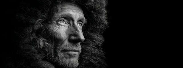 Intense Portrait with Strong Side Light Showcasing Texture and Depth in Black and White