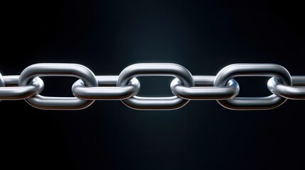 Obraz premium Metallic chain links on a dark background, representing strength, connection, and unity in design and communication for industrial themes and conceptual imagery.