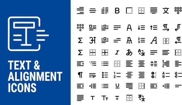 Text Alignment Formatting Line Icons Vector Set &ndash; Font Paragraph Bold Italic Spacing Indent List Editor Toolbar Layout Outline Icon Pack UI Web App