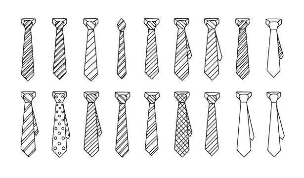 Hand drawn necktie doodle set with classic mens tie variations vector illustration