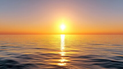 Obraz premium Tranquil Sunset Over Calm Ocean Waters Reflecting Golden Sunlight in a Serene Tropical Landscape with Vibrant Colors and Peaceful Atmosphere