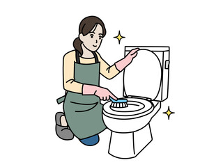 トイレの掃除をする主婦のイラスト