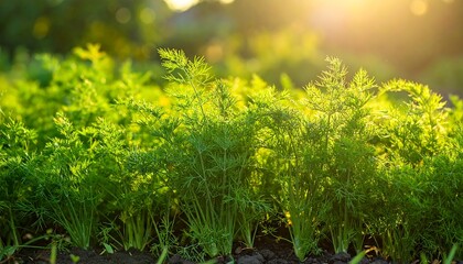 Obraz premium Vibrant garden bed bathed in golden sunlight, close-up details