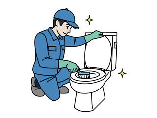 トイレの掃除をする清掃業者のイラスト