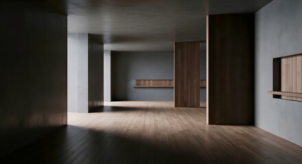 Obraz premium Empty Modern Apartment Interior with Wooden Floor and Minimalist Design – Real Estate and Property Concept