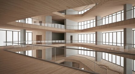 Obraz premium Luxury Modern House Interior with Wooden Ceiling and Open Space – High End Real Estate Concept