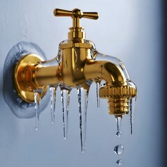 Frozen Outdoor Water Tap with Icicles, Winter Plumbing and Cold Weather Damage Concept