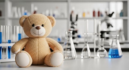 Cute Teddy Bear in Science Lab Setting, Child Healthcare and Pediatric Research Theme
