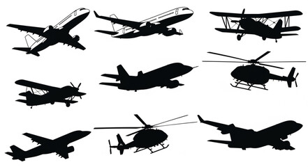 Collection of Airplane and Helicopter Silhouettes. © Wws