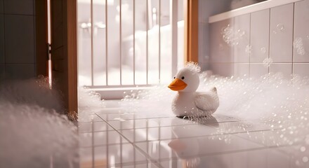 Small White Duck Figurine Near Window Bars, Minimal Soft Aesthetic Background