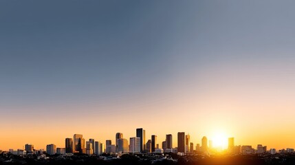 Fototapeta premium Captivating Sunset Over a Modern City Skyline with Skyscrapers and Vibrant Colors Casting a Golden Glow on the Urban Landscape