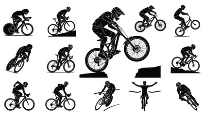Naklejka premium Cycling Sports Vector Silhouettes Collection Icons