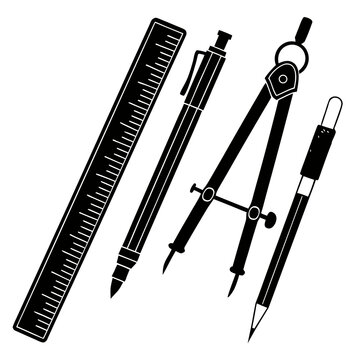 A set of drawing tools on a white background