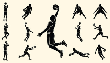 Dynamic Basketball Player Silhouettes Vector Collection © 777SKYLABS