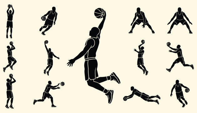 Dynamic Basketball Player Silhouettes Vector Collection
