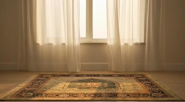 Prayer Mat Near Open Window Peaceful Eid Morning Spiritual Scene 4K