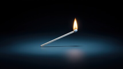 Close-Up of a Single Matchstick Lying on a Dark Surface with a Bright Flame Illuminating the Surrounding Area in an Artistic Composition