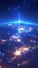 Digital illustration of Earth with glowing network lines