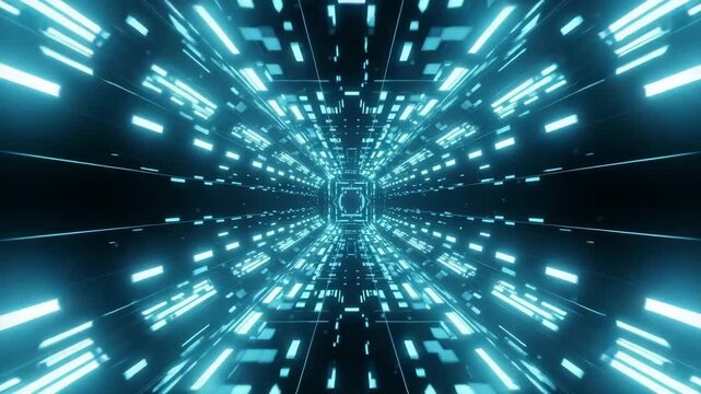 Neon Digital Tunnel with Floating Particles Cinematic 4K Loop