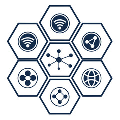 Network Node Logo in Hexagonal Alignment