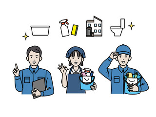 清掃業者、クリーニングスタッフのイラスト