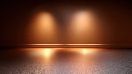 Obraz premium Elegant interior with warm wall lights illuminating a smooth floor, creating a cozy ambiance for art gallery or modern living space designs