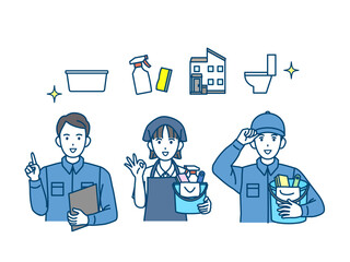 清掃業者、クリーニングスタッフのイラスト
