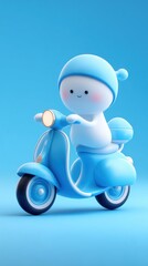 Cute character riding blue scooter