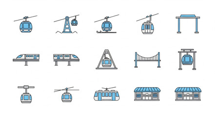 Collection of cable car and transport icons. © Keyu