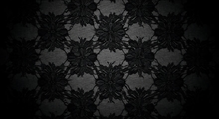 ブラックレースのゴシックフラワーパターン背景（ダークで高級感のある装飾デザイン）
