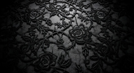 ブラックレースのゴシックフラワーパターン背景（ダークで高級感のある装飾デザイン）

