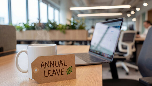 Annual leave vacation planning concept in modern office workspace representing employee time off benefits work life balance and human resources paid holiday entitlement management