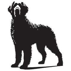 Obraz premium Curly Coated Retriever Dog Vector Silhouette Design – Elegant, Athletic, Curly Fur Hunting Breed Illustration, Loyal Family Companion Pet Graphic, Sporting Dog Lover Gift.