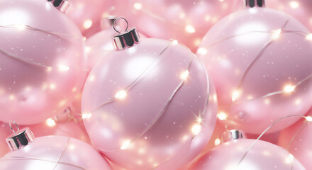 きらめくピンクのクリスマスオーナメント（ゆめかわホリデー背景） 