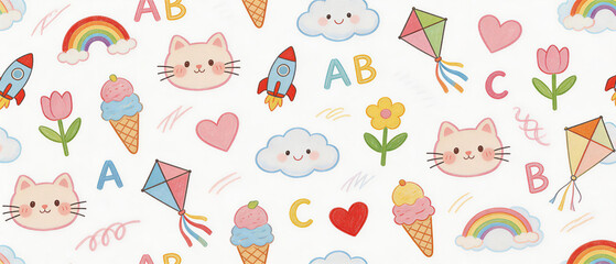 Obraz premium Cute Hand Drawn Space Crayon Pattern for Kids